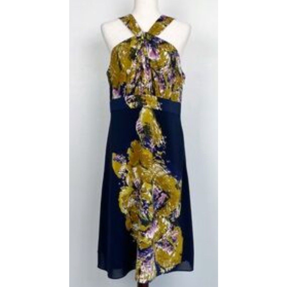 Women's The Limited Dress Size 8 Navy Yellow Floral Halter